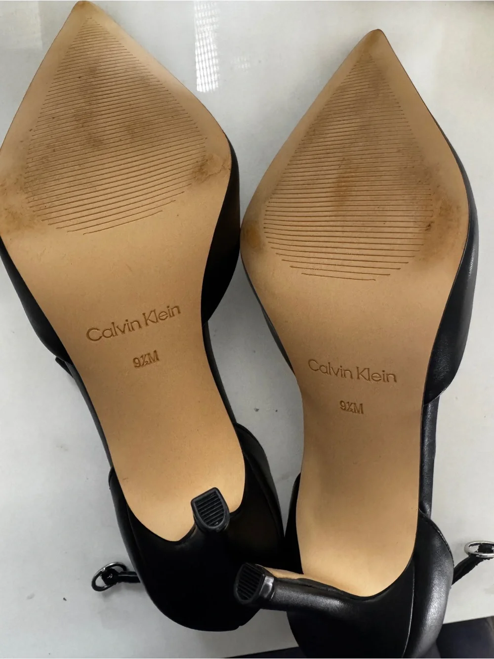 Calvin Klein Black Pointed-Toe Ankle-Strap Heels